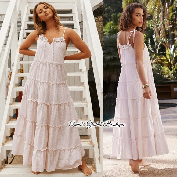 NWT, Anthropologie  Senorita Gingham Ruffled Maxi Dress - Picture 13 of 16